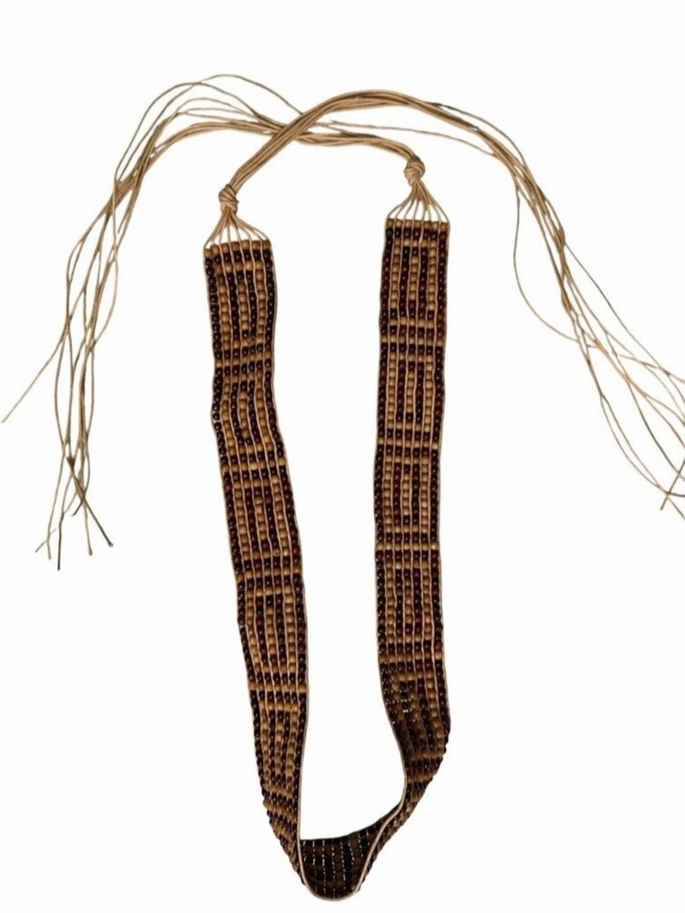 Women’s Wooden Beaded Tie Belt in Brown & Tan Adjustable OS23